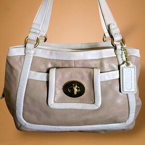 Coach Tan and White Shoulder Bag